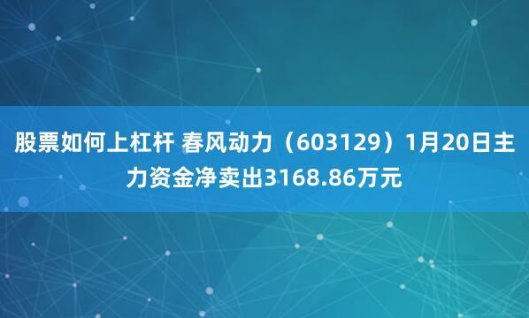 股票如何上杠杆 春风动力（603129）1月20日主力资金净卖出3168.86万元